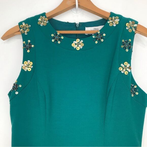 Belle by Badgley Mischka Green Cocktail Dress with Sequin Snowflake Collar - Picture 4 of 16